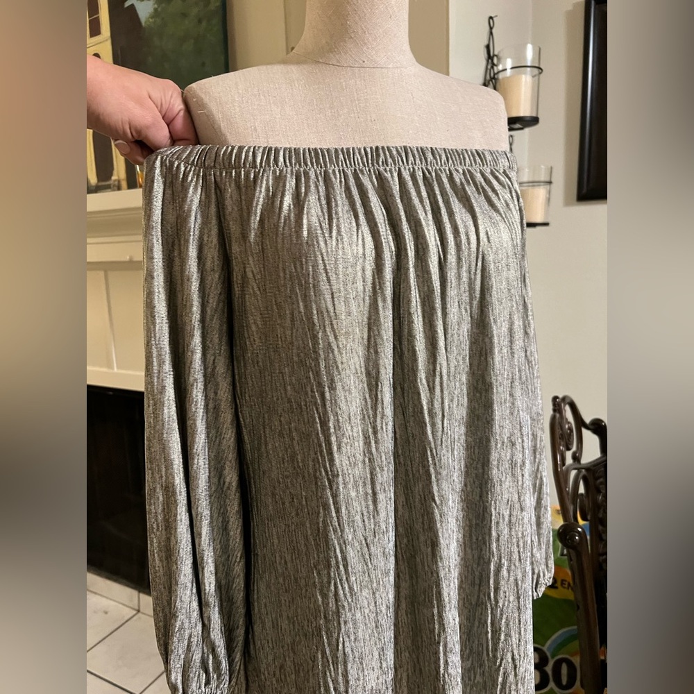 White House Black Market Silver/Gold off the shoulder Top